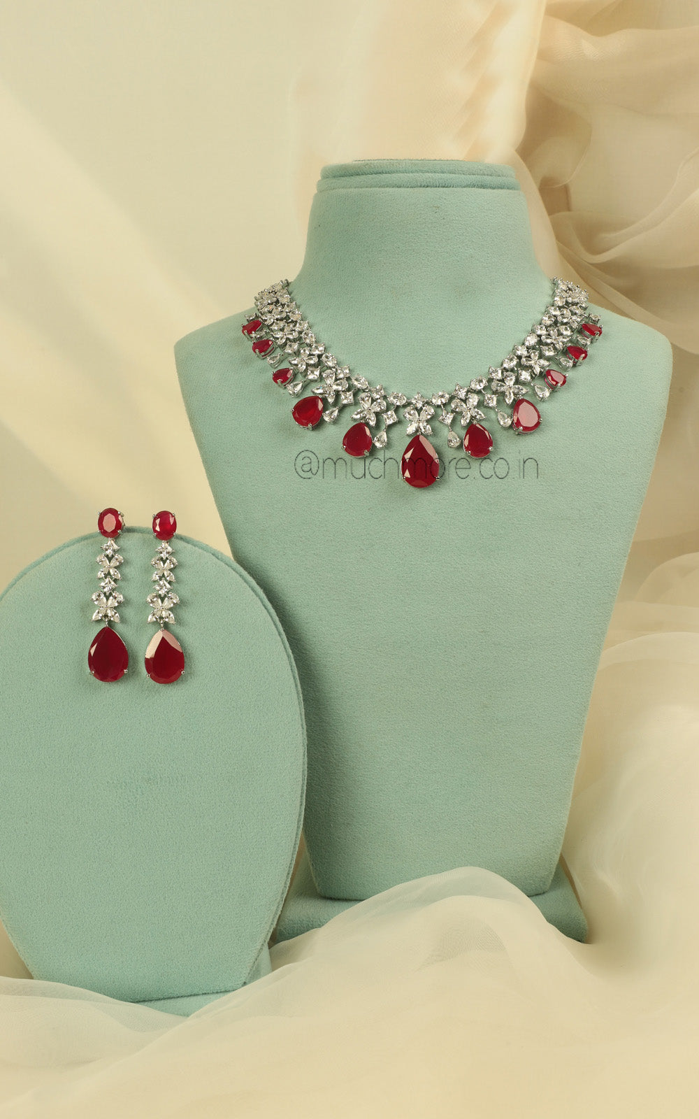 Luxurious Zircon Ruby Necklace Set Perfect For Brides Festive Celebrations