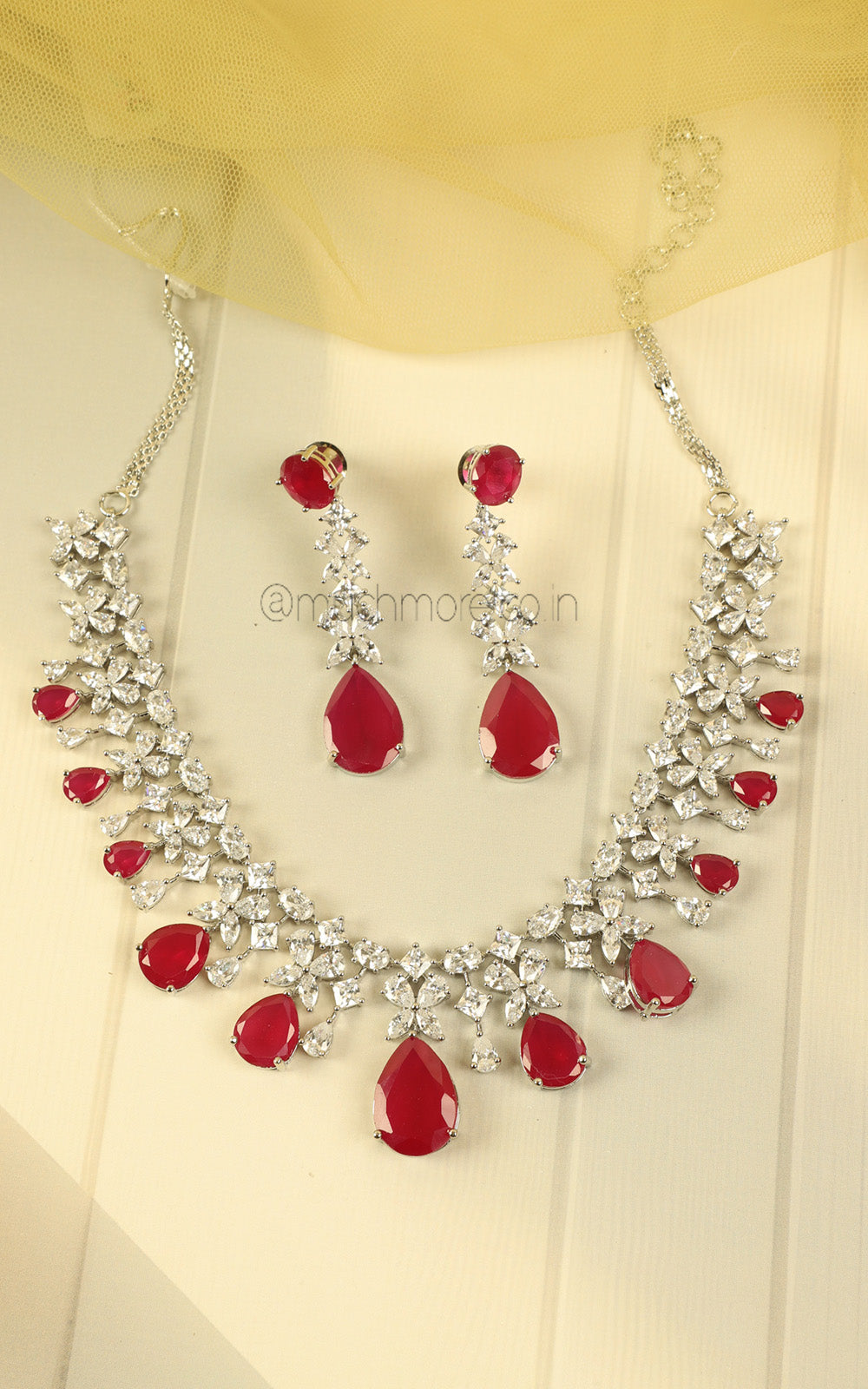 Luxurious Zircon Ruby Necklace Set Perfect For Brides Festive Celebrations