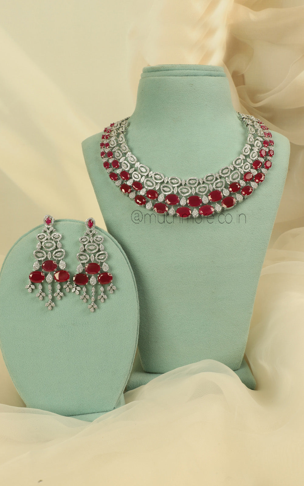 Ruby Silver Zircon Choker Necklace Set Buy Online In India