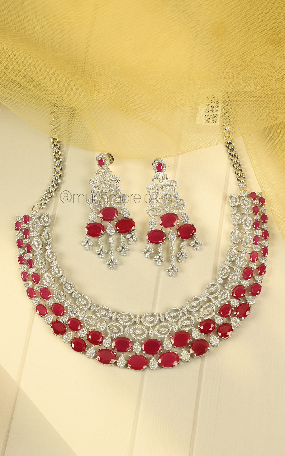 Ruby Silver Zircon Choker Necklace Set Buy Online In India