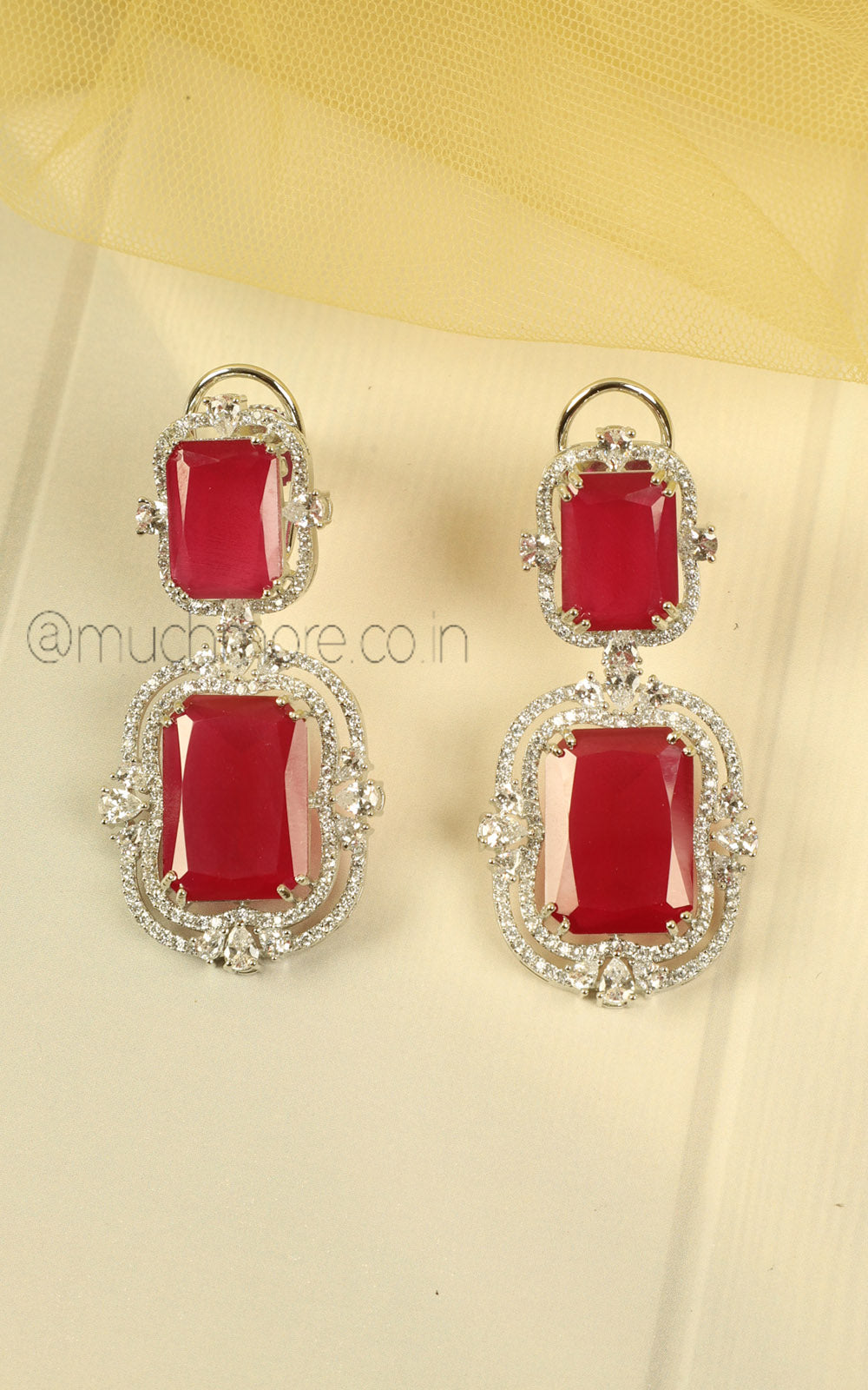 Much More Wedding Special Ruby Zircon Grand Necklace Set