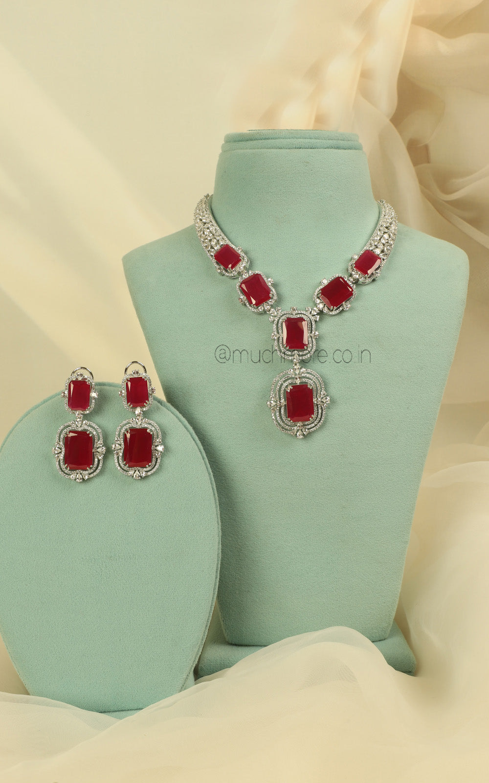 Much More Wedding Special Ruby Zircon Grand Necklace Set