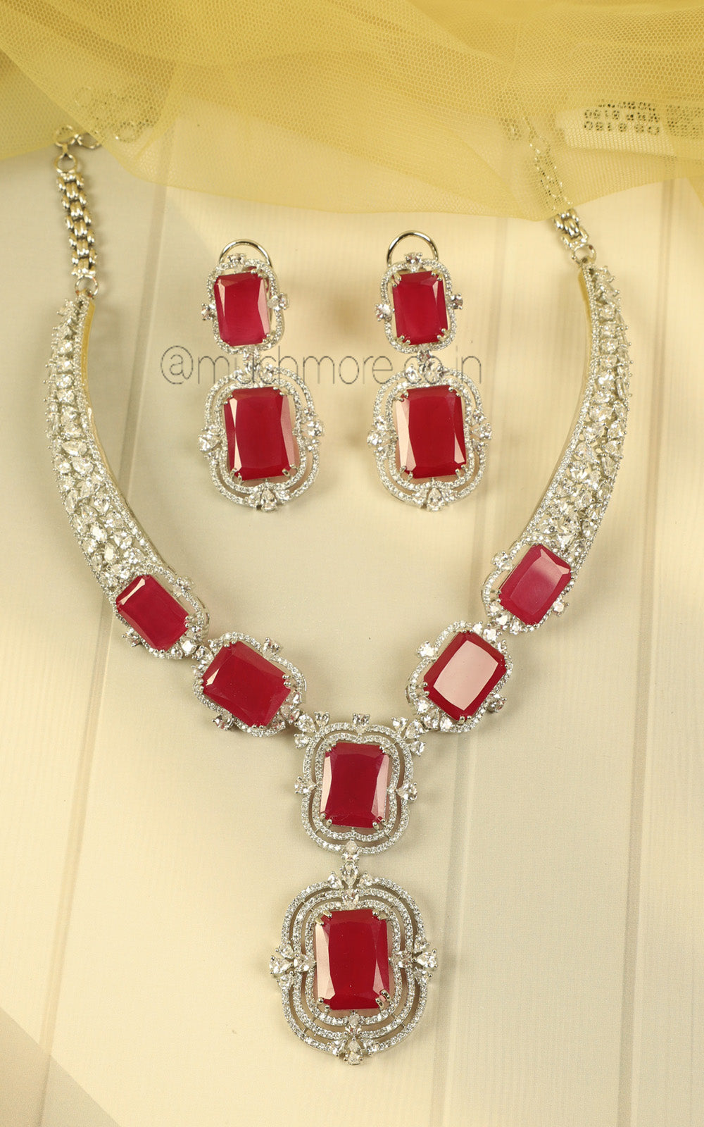 Much More Wedding Special Ruby Zircon Grand Necklace Set