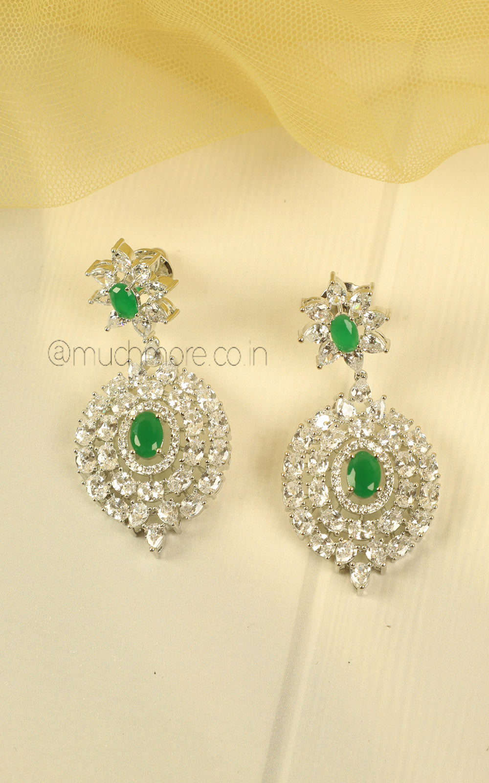Royal Emerald Green Diamond Zircon Pendant Style Necklace Set