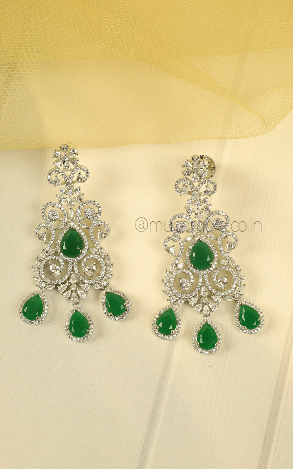 Bridal Emerald Green Silver Diamond Zircon Choker Necklace Set