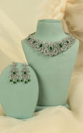 Bridal Emerald Green Silver Diamond Zircon Choker Necklace Set