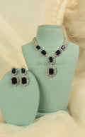 Sapphire Blue Wedding Zircon Grand Necklace Earrings Set