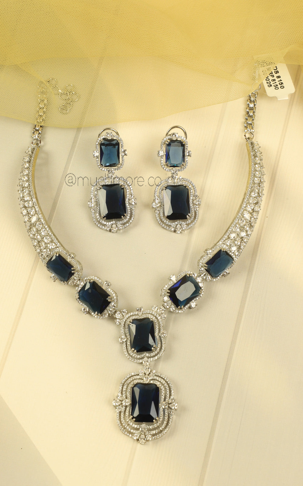 Sapphire Blue Wedding Zircon Grand Necklace Earrings Set