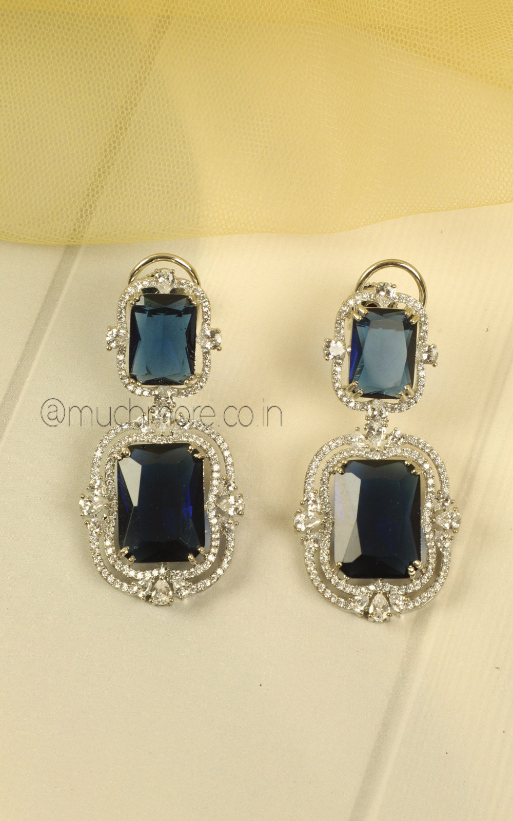 Sapphire Blue Wedding Zircon Grand Necklace Earrings Set