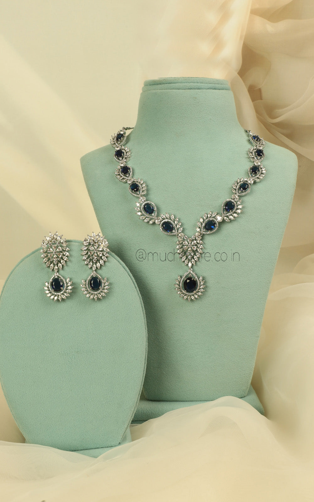 Party Wear Diamond Sapphire Blue Necklace Set | Trendy Luxury Jewellery