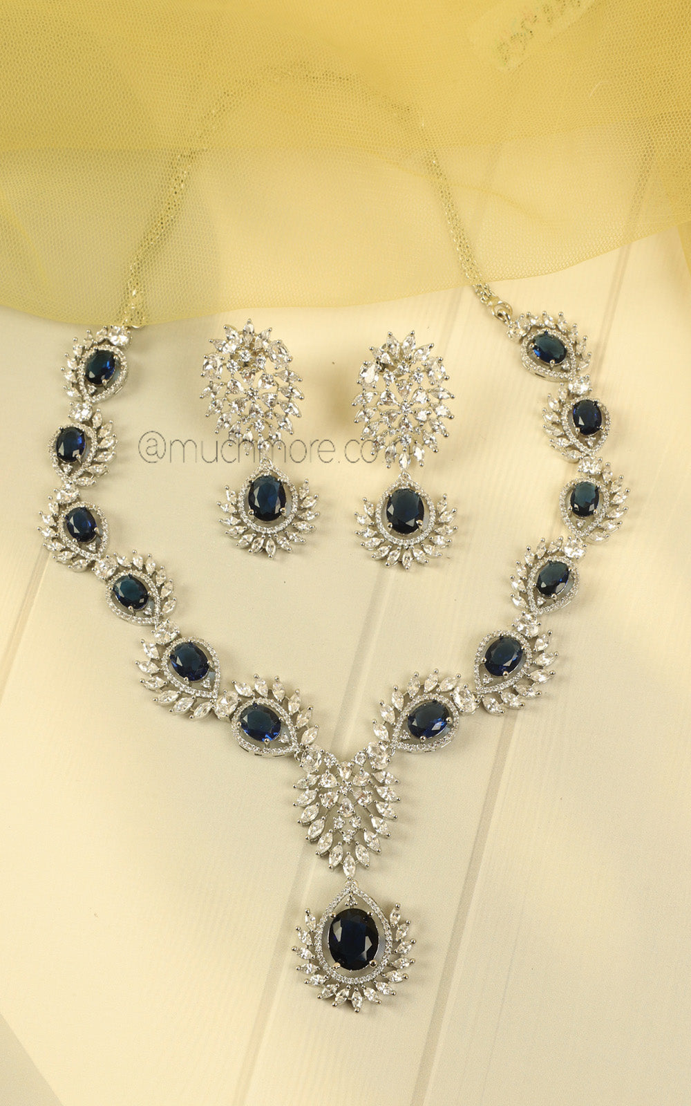 Party Wear Diamond Sapphire Blue Necklace Set | Trendy Luxury Jewellery