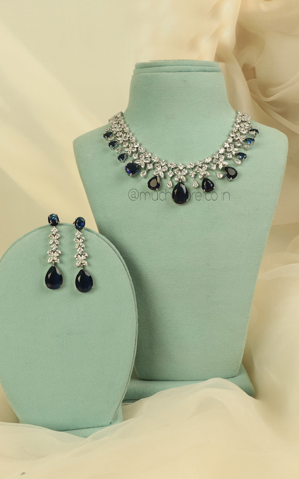 Zircon Blue Necklace Set Perfect For Brides Festive Celebrations