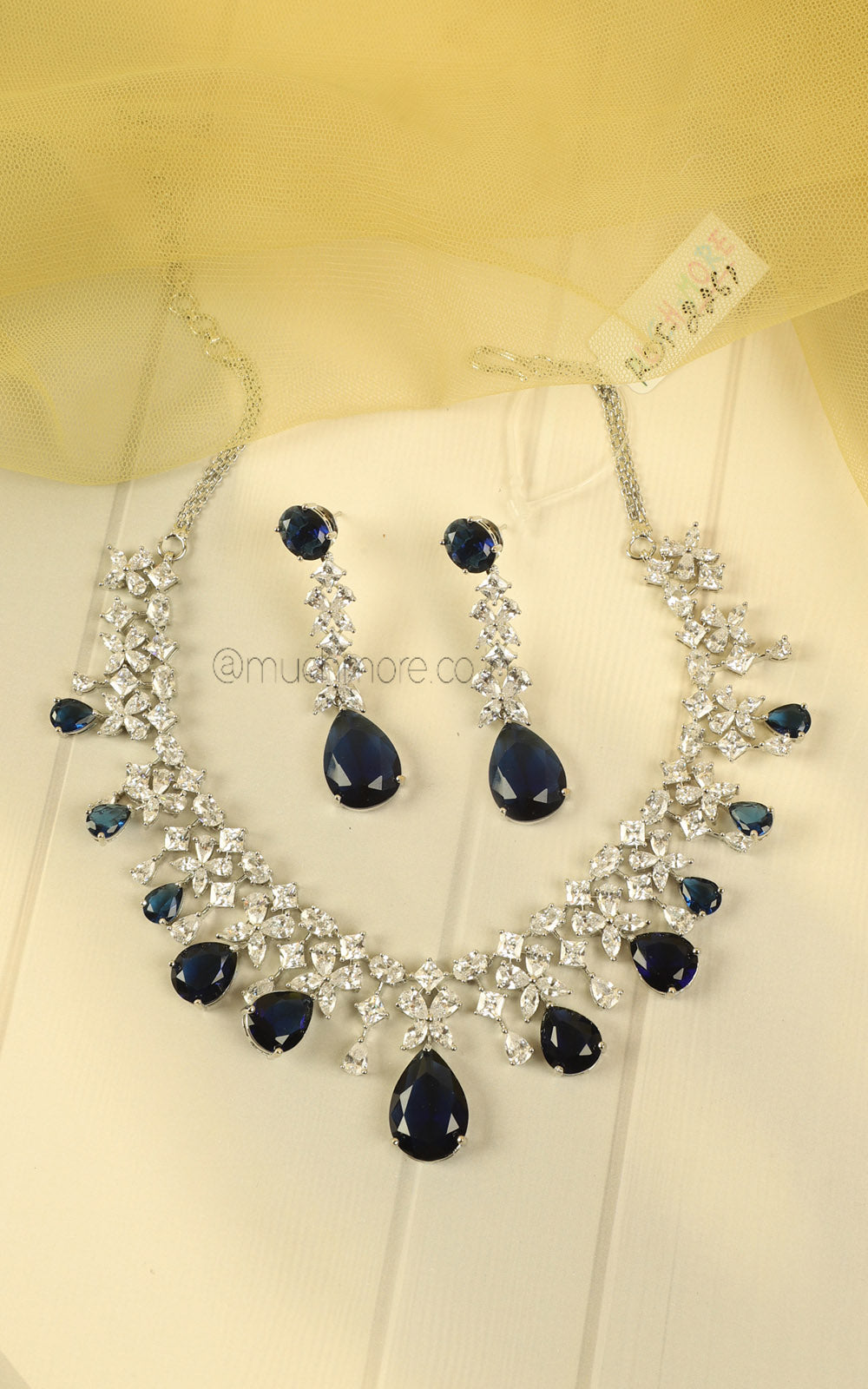 Zircon Blue Necklace Set Perfect For Brides Festive Celebrations