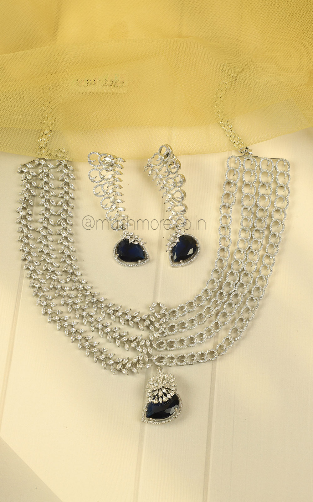 Bridal Statement Sapphire Blue Diamond Zircon Necklace Set Online