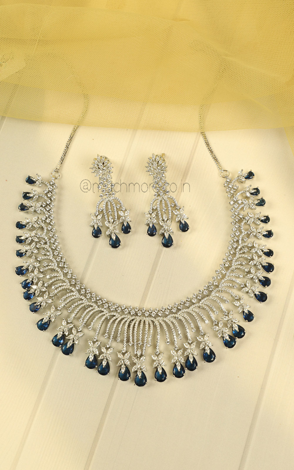 Glamorous Sapphire Blue Zircon Necklace Set Designed For Brides
