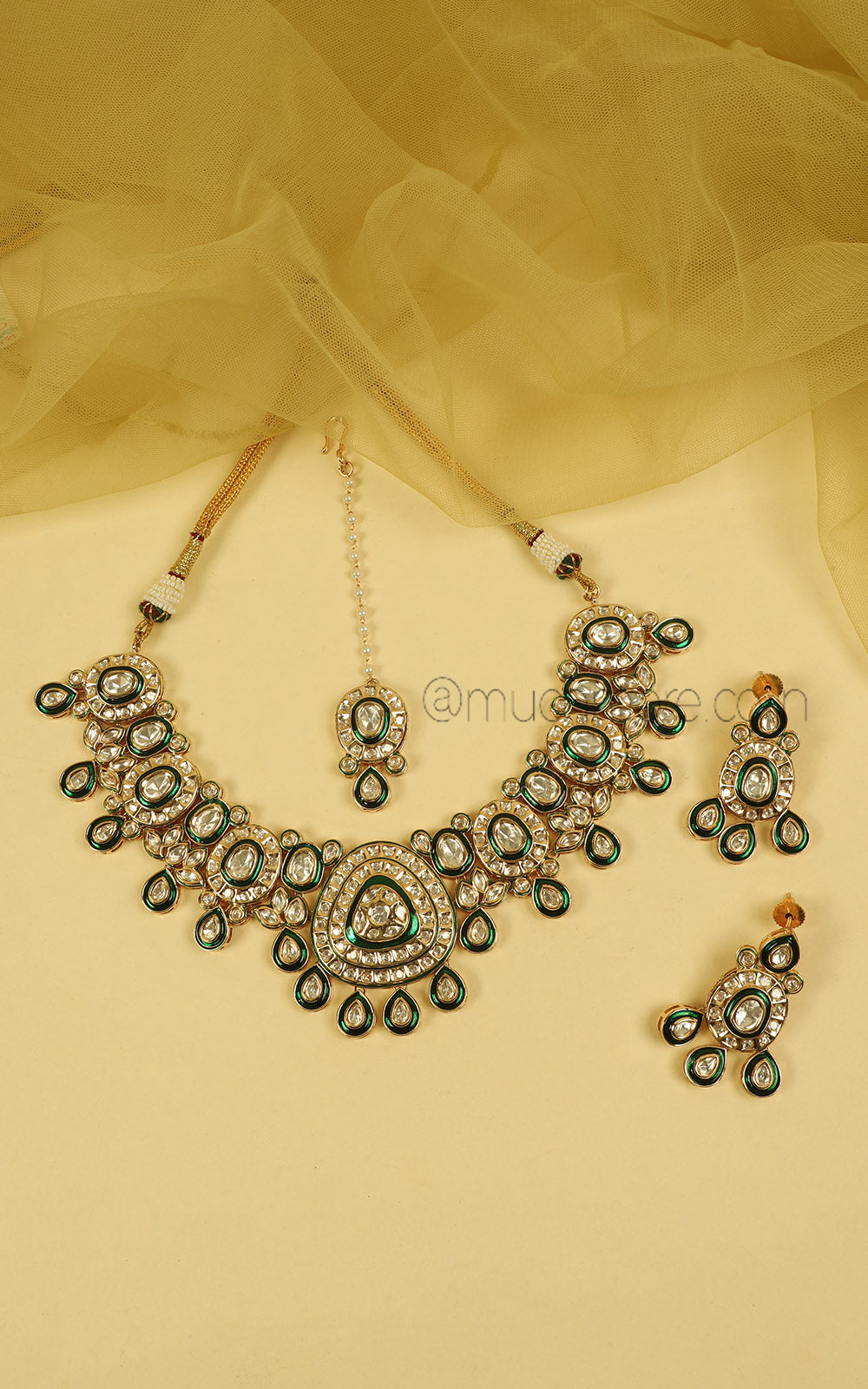 Kundan Meenakari Gold Polish Bridal Necklace Set