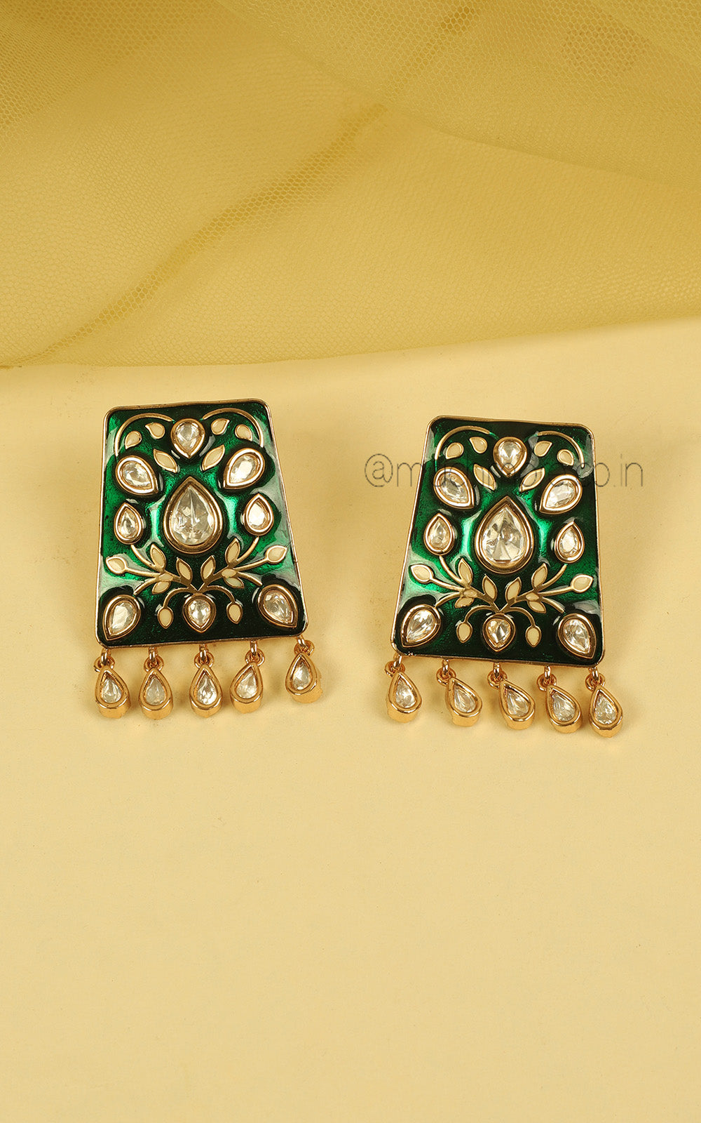 Emerald Green Meenakari Kundan Pearl Bridal Necklace Set
