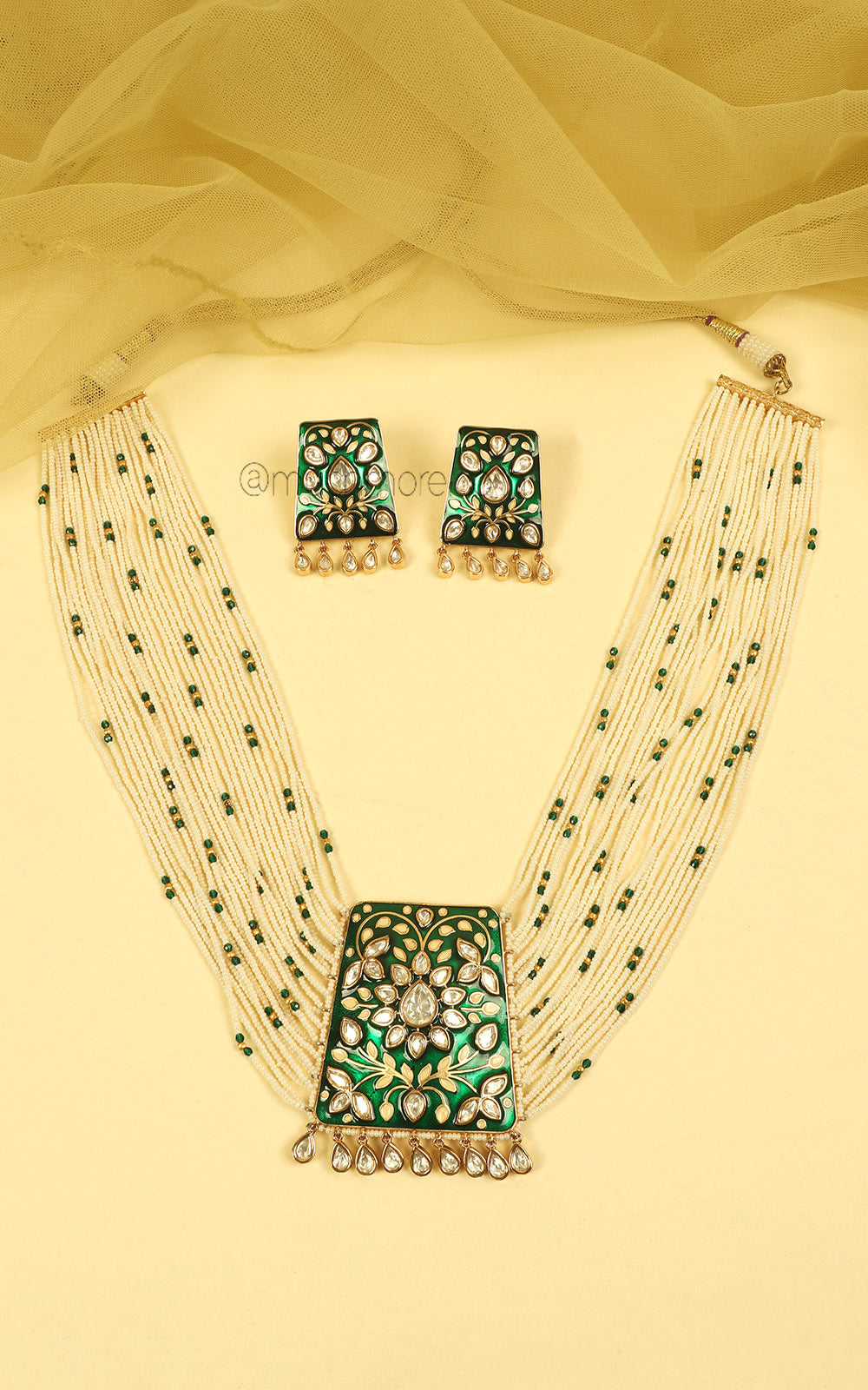 Emerald Green Meenakari Kundan Pearl Bridal Necklace Set