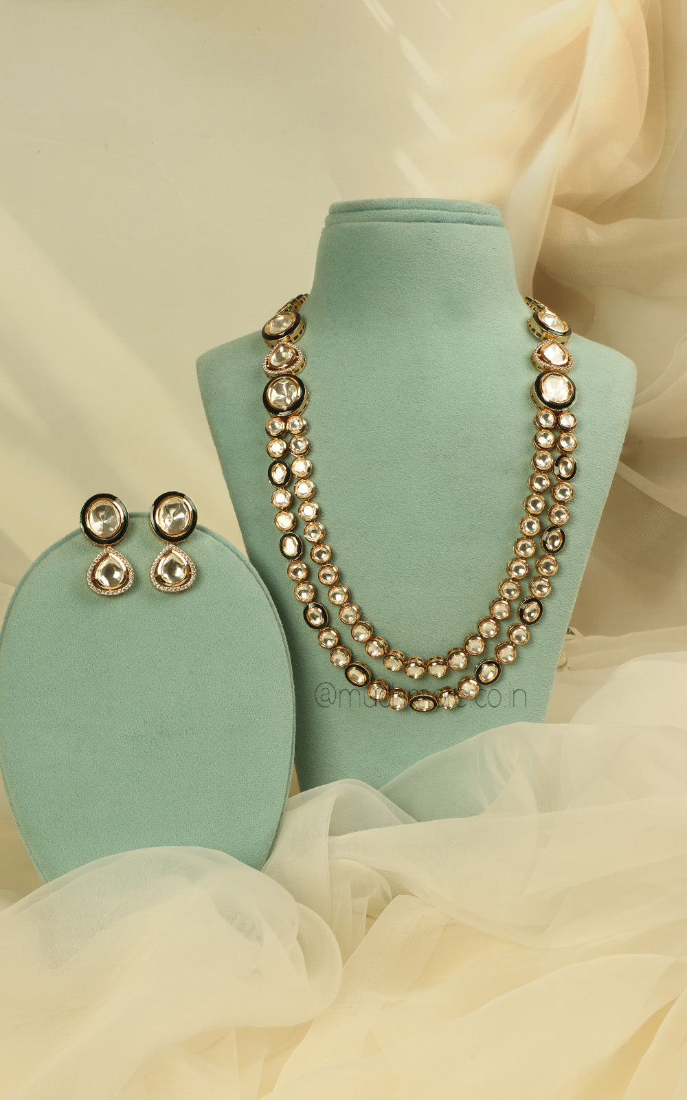Traditional Kundan Bridal Long Necklace String Earrings Set