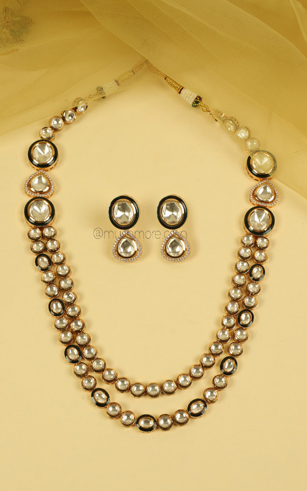 Traditional Kundan Bridal Long Necklace String Earrings Set
