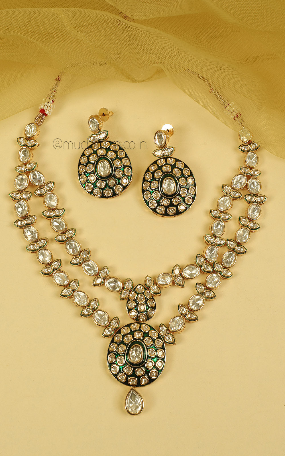Designer Green Kundan Long Necklace With Pendant In Middle