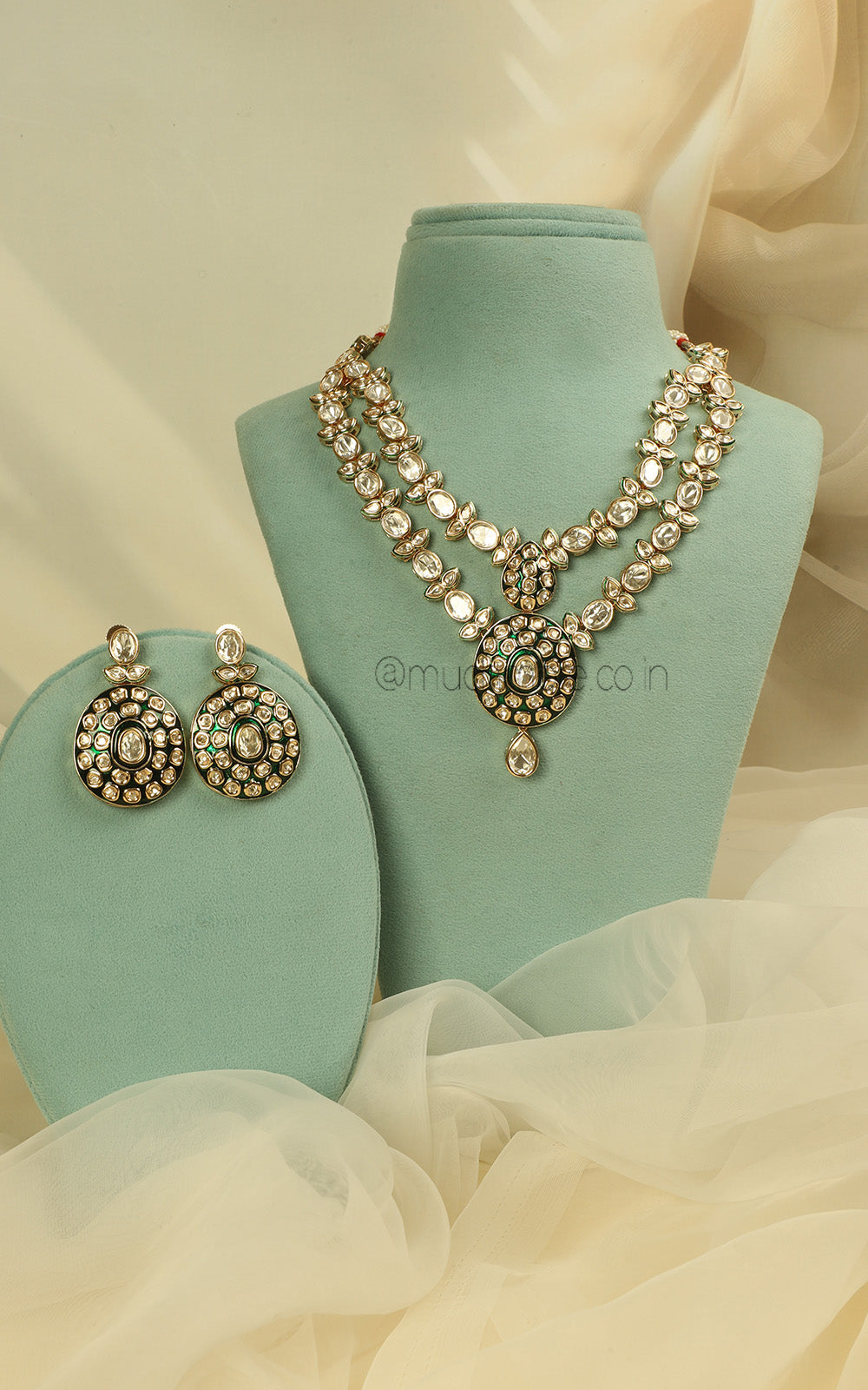 Designer Green Kundan Long Necklace With Pendant In Middle