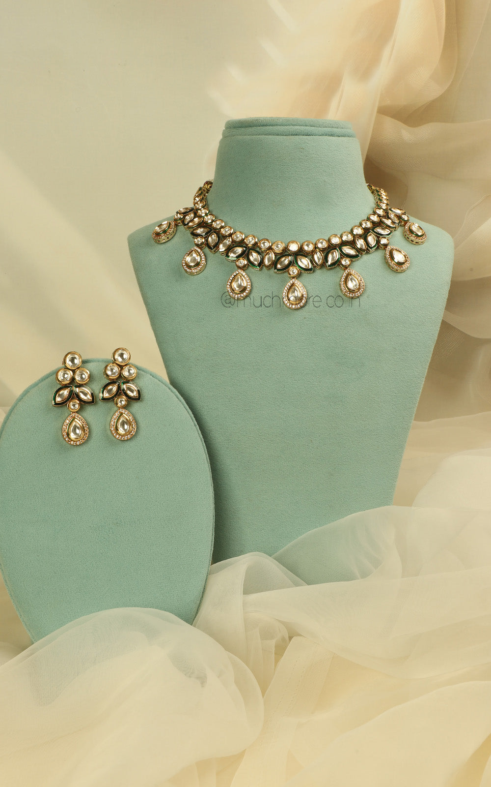 Elegant Meenakari Emerald Kundan Necklace For Bride