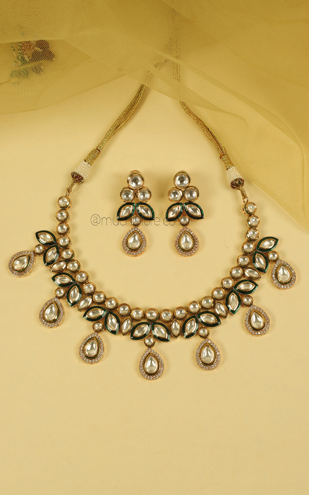 Elegant Meenakari Emerald Kundan Necklace For Bride