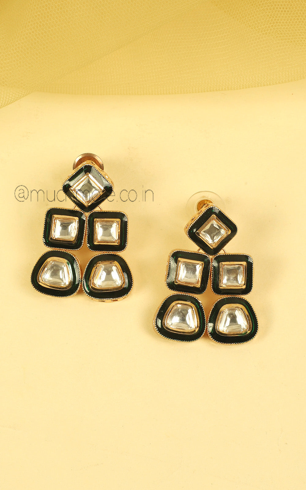 Much More Emerald Green Meenakari Layer Necklace Earrings