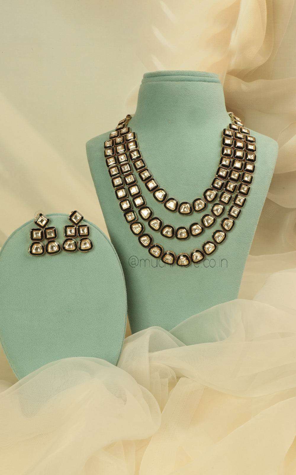 Much More Emerald Green Meenakari Layer Necklace Earrings