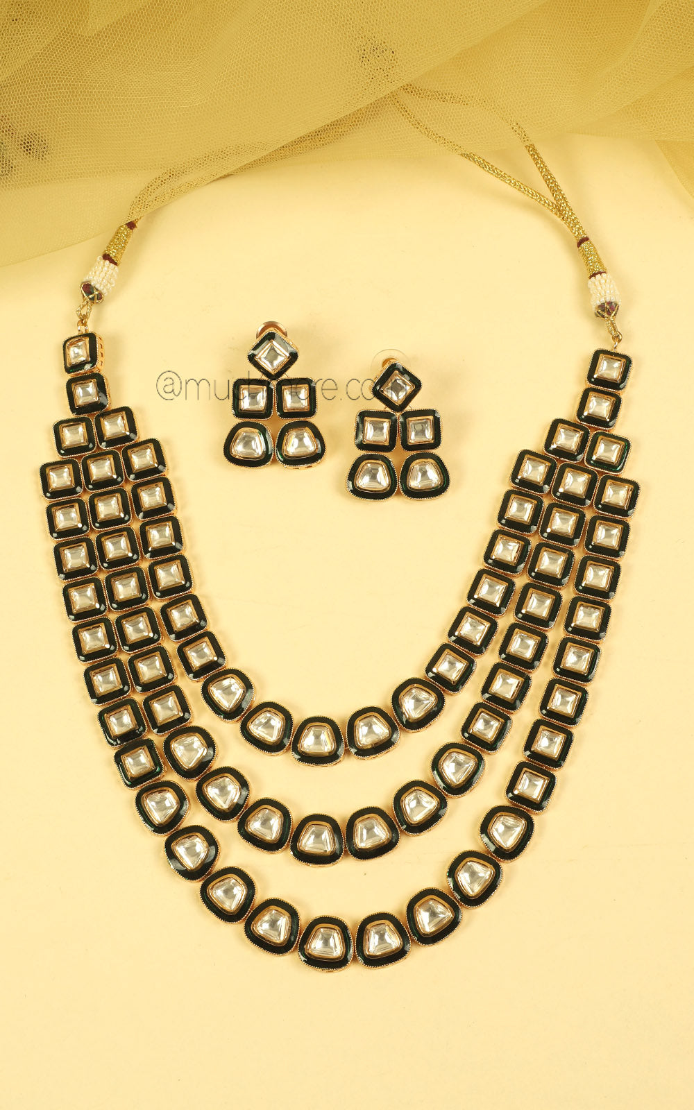 Much More Emerald Green Meenakari Layer Necklace Earrings