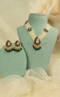 Emerald Green Kundan Pendant With Pearl Work Necklace Set