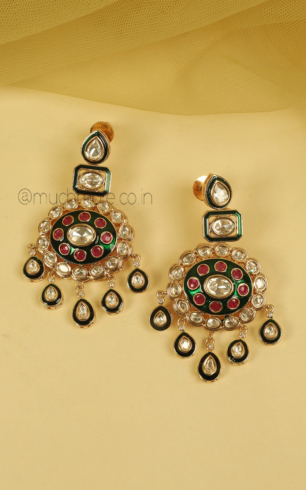 Ruby Green Kundan Double Layer Bridal Necklace Set