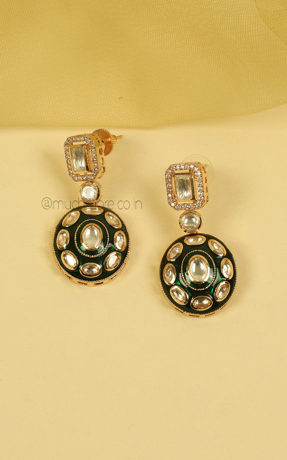 Emerald Green Meenakari Beaded Choker With Earrings