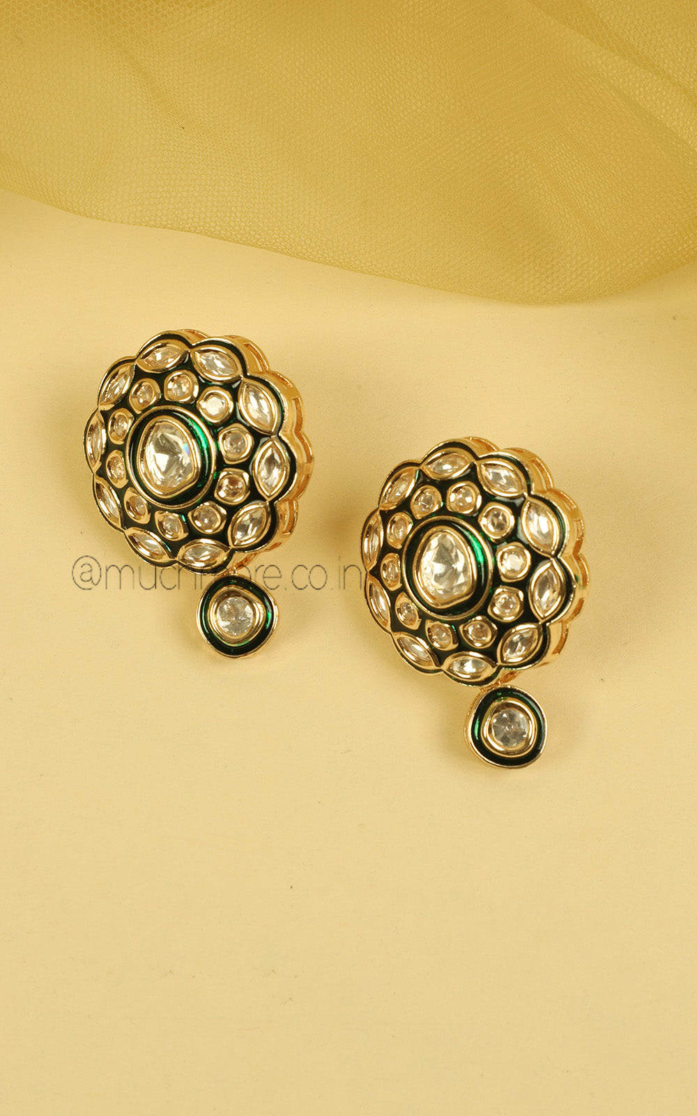 Emerald Green Meenakari Uncut Kundan Pendant Necklace Set