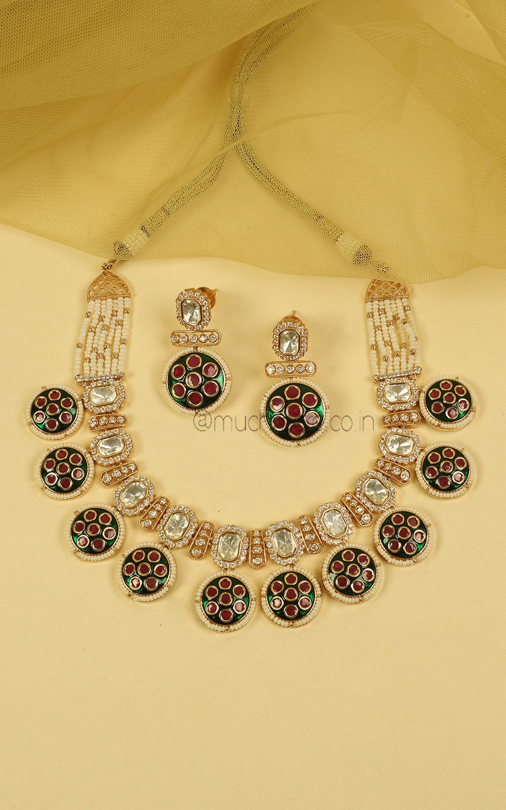 Ruby Green Meenakari Kundan AD Necklace For Brides