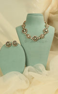 Emerald Green Enamel Work Sleek Necklace With Stud Earrings