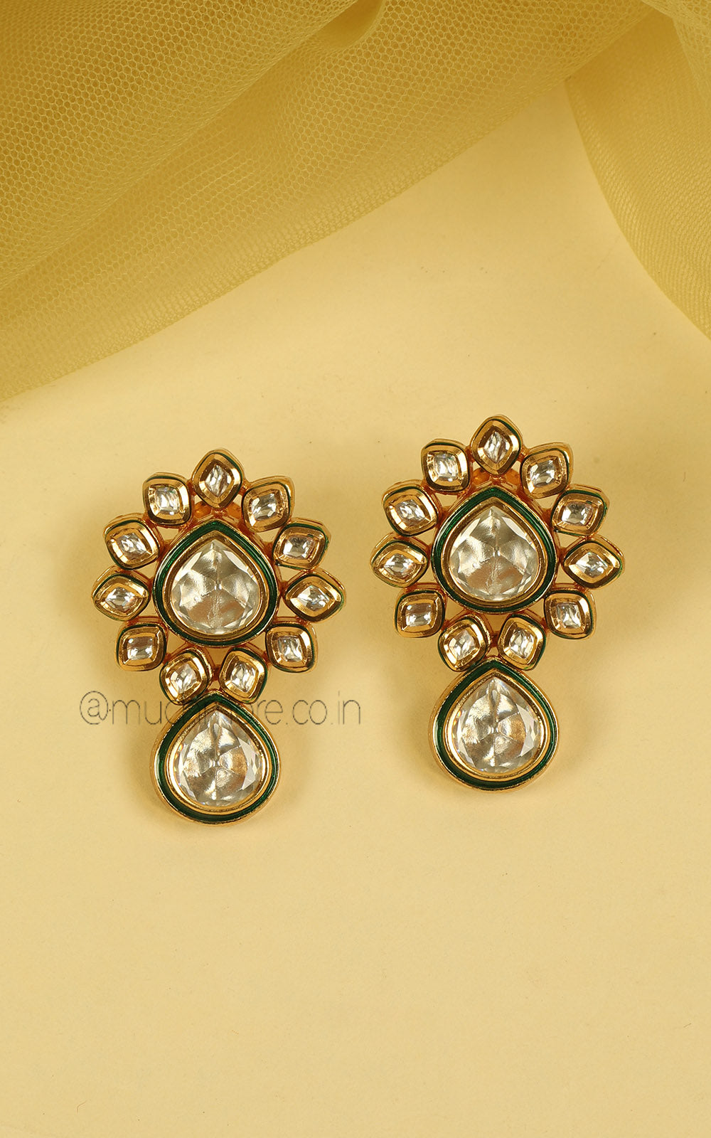 Polki Kundan Enamel Work Light Necklace Earrings Set