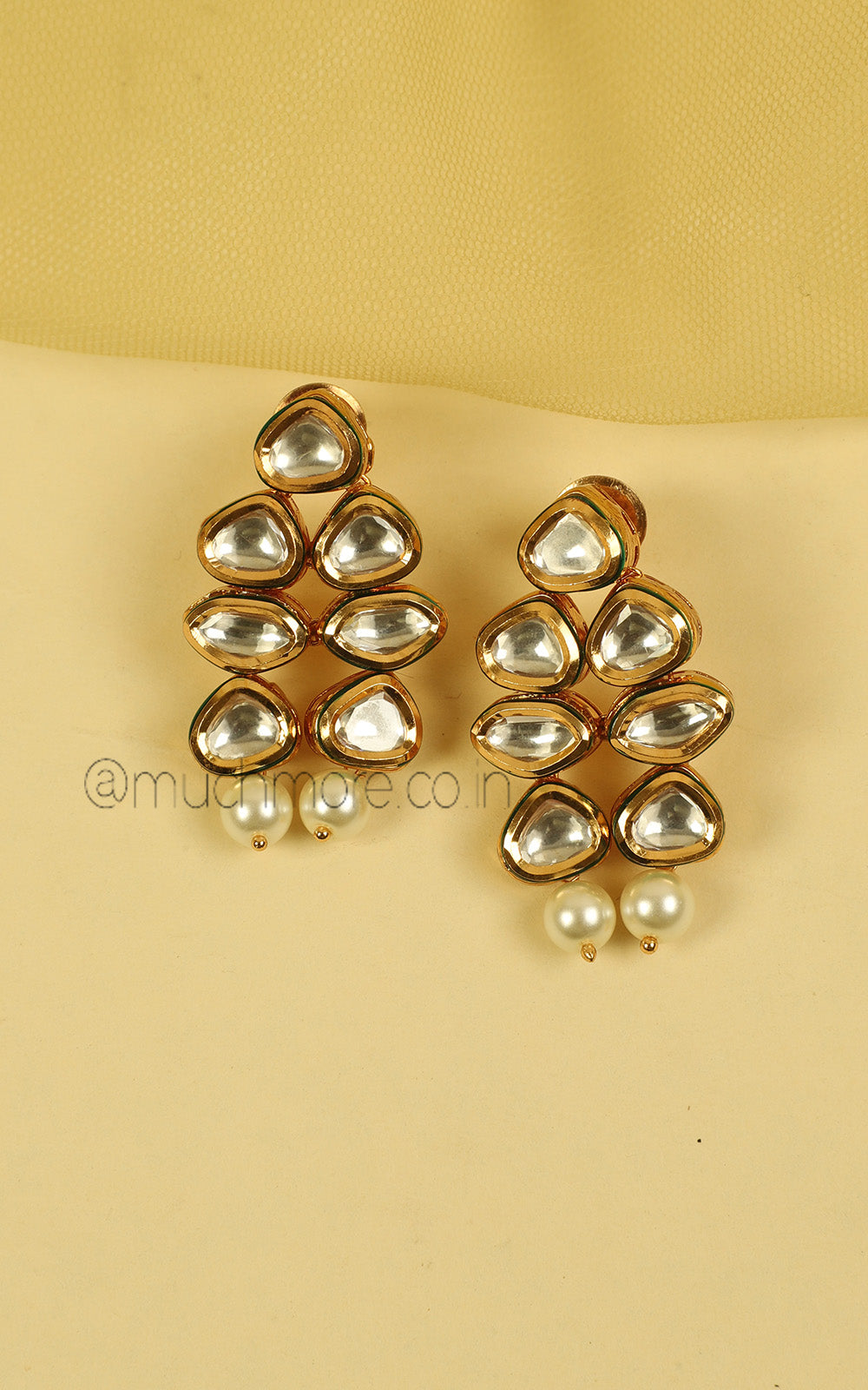 Gold Polish Hot Selling Kundan Pearl Necklace Earrings Set