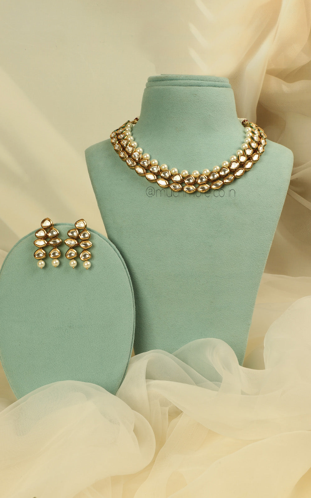 Gold Polish Hot Selling Kundan Pearl Necklace Earrings Set