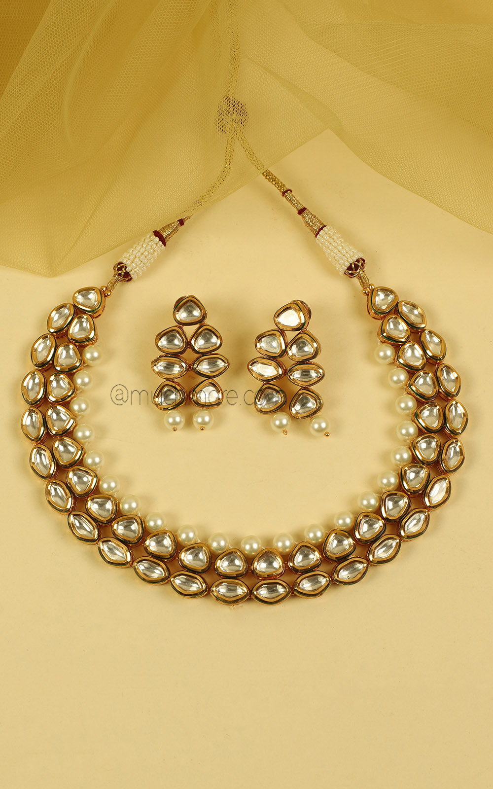 Gold Polish Hot Selling Kundan Pearl Necklace Earrings Set