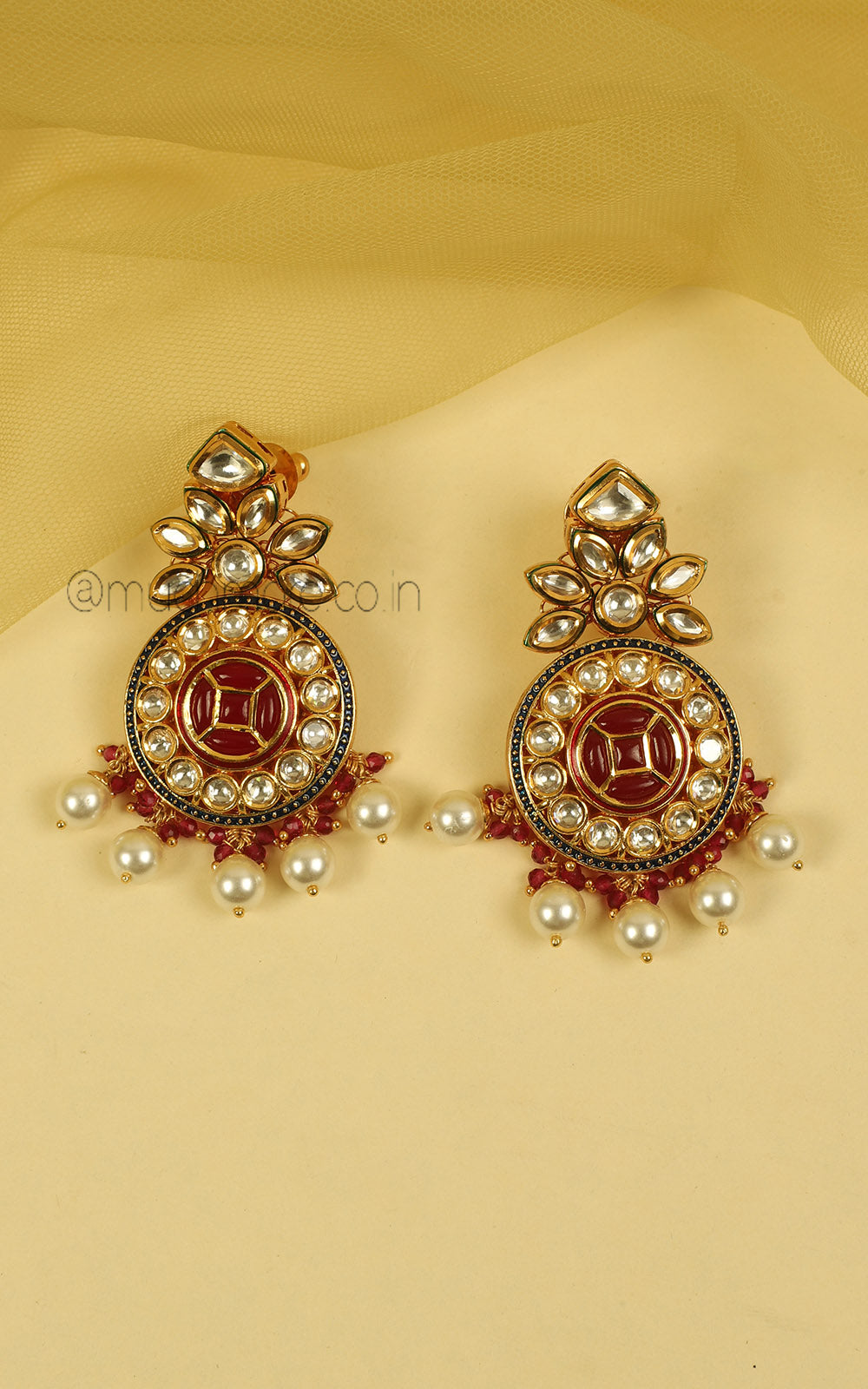 Ruby Gold Polish Kundan Choker With Pearl Hanging