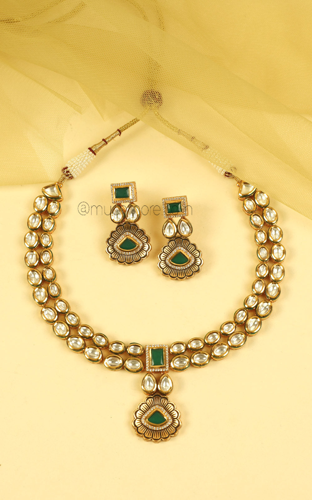 Emerald Green Gold Polish Kundan Necklace At Much More
