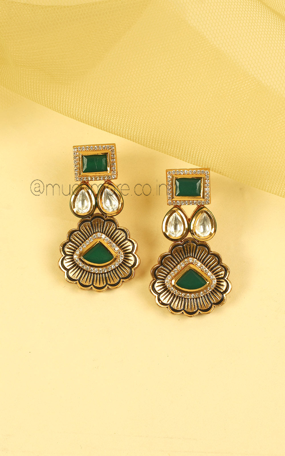 Emerald Green Gold Polish Kundan Necklace At Much More