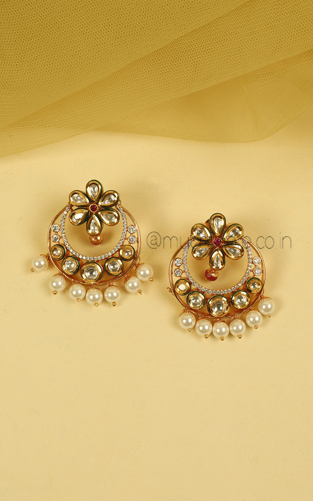 Ruby Gold Polish Pendant Style Necklace Chandbali Earrings