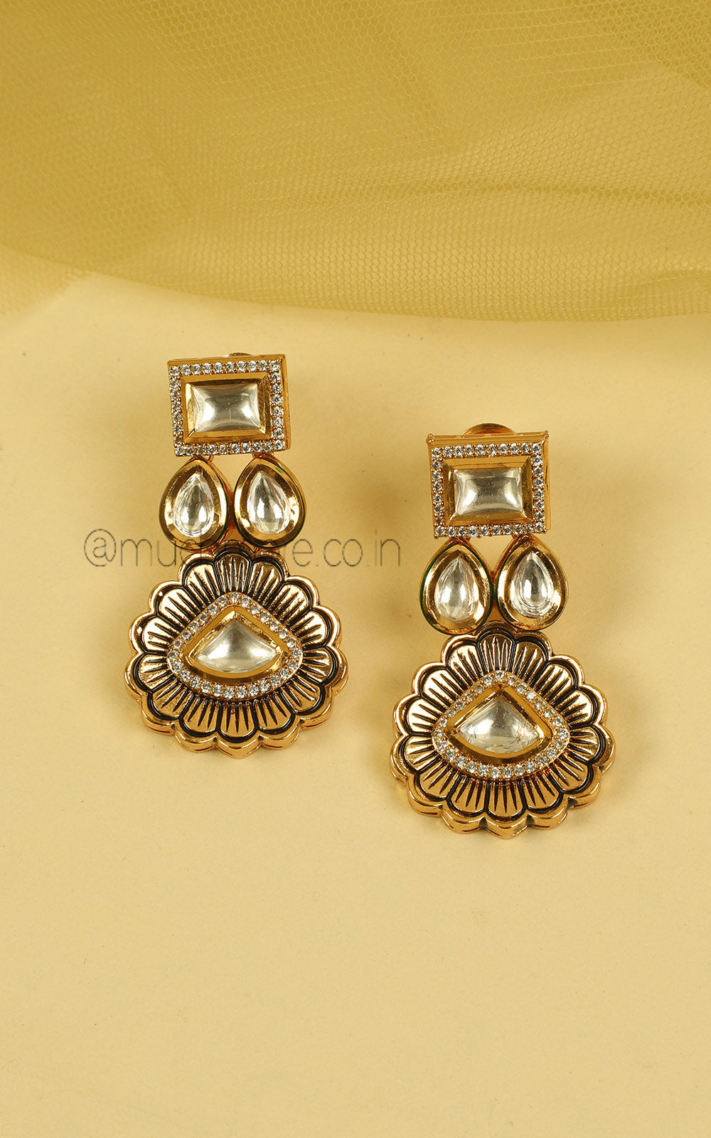 Buy Online Classic Gold Polish Kundan Necklace With Earrings