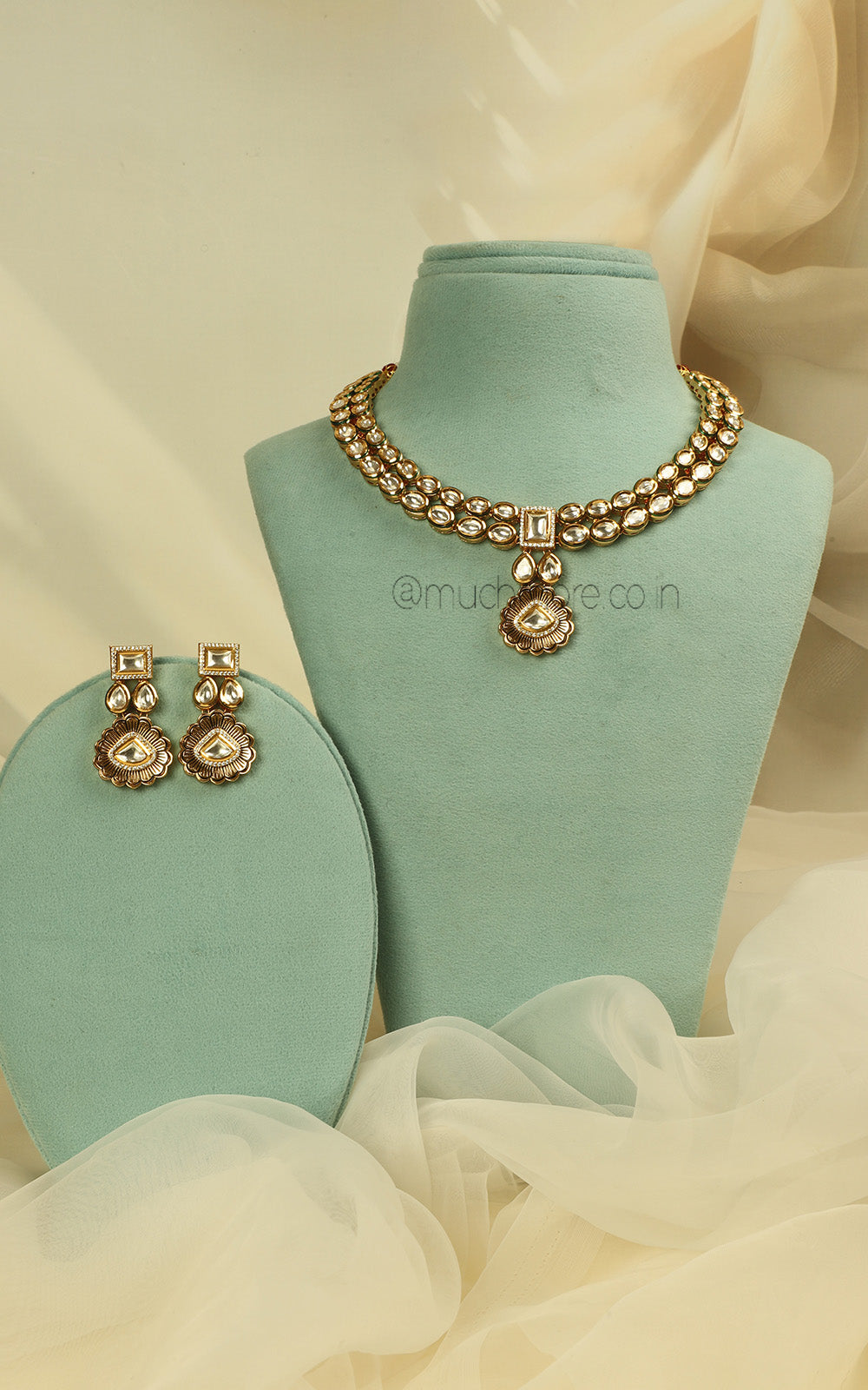 Buy Online Classic Gold Polish Kundan Necklace With Earrings