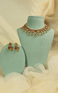 Gold Polish Ruby Kundan Necklace With Jhumki Earrings