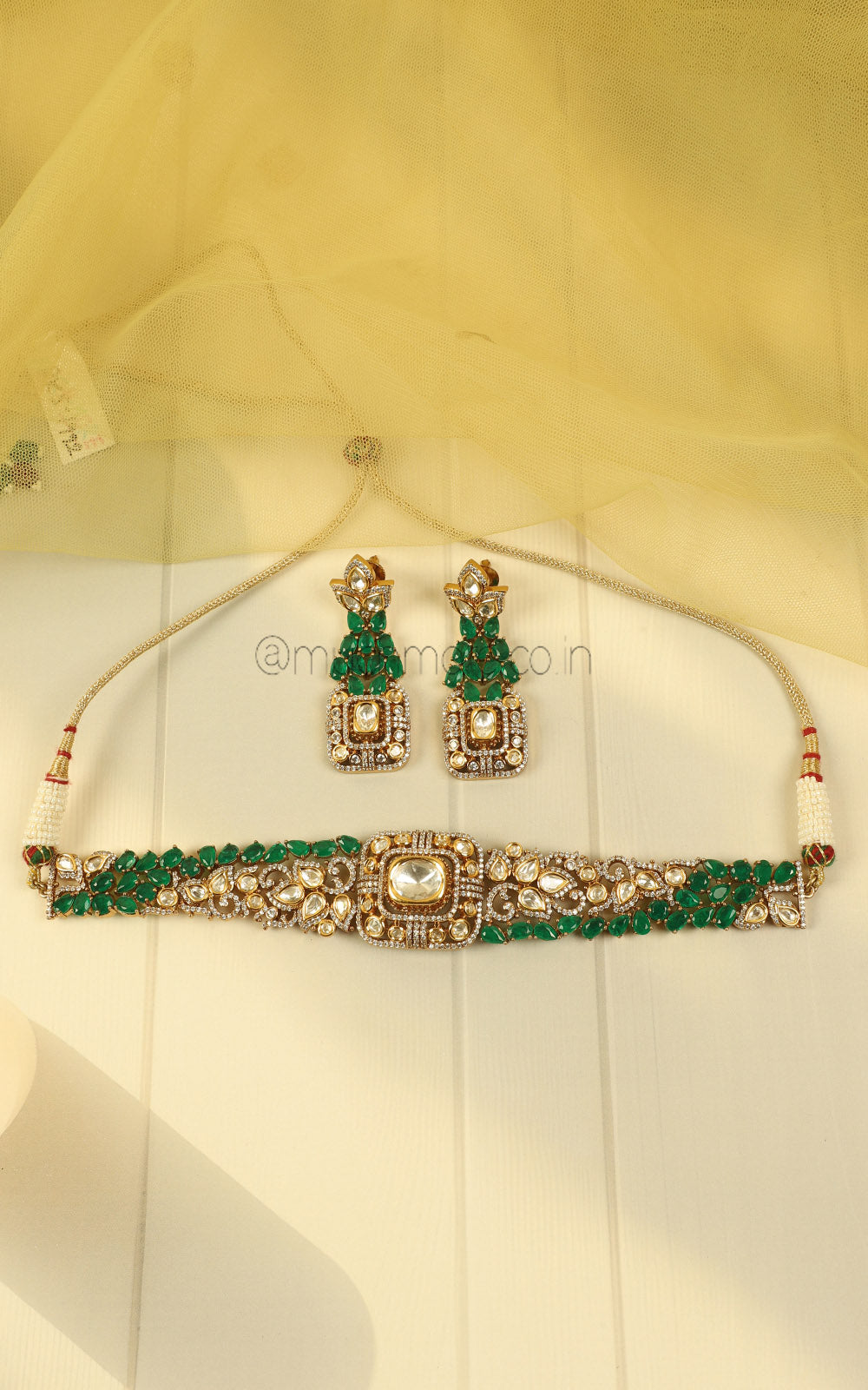 Emerald Green Kundan Diamond Fusion Festive Jewellery