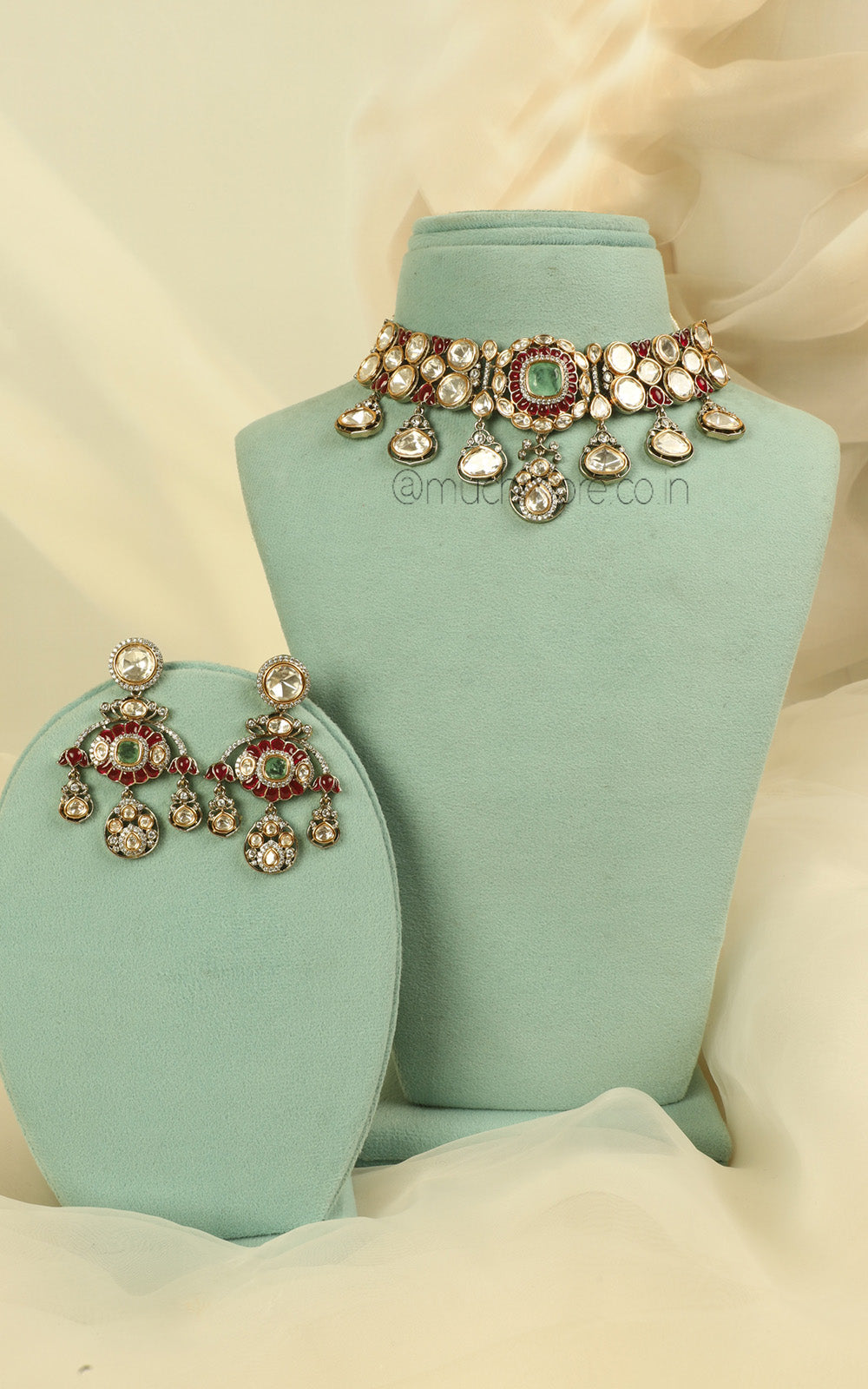 Fusion Polki Mint Green Pink Bridal Choker Jewellery Collection